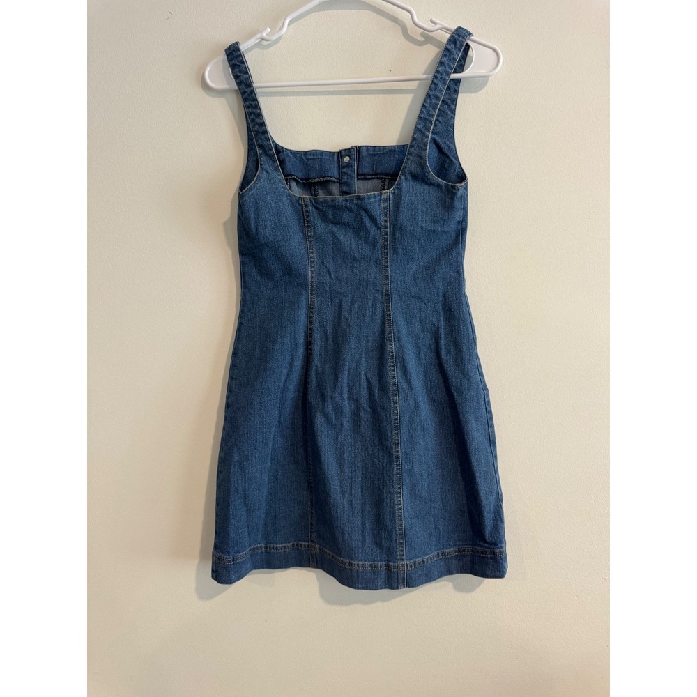 BDG Riley Denim Mini Dress Womens Small Blue Button Front Square Neck Y2K 90s - Picture 3 of 6